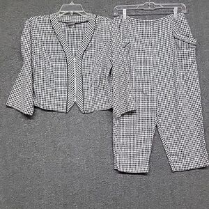 Womens Vintage Outfit Jacket & Capri Set "Choice" Black White Checked   Size 13